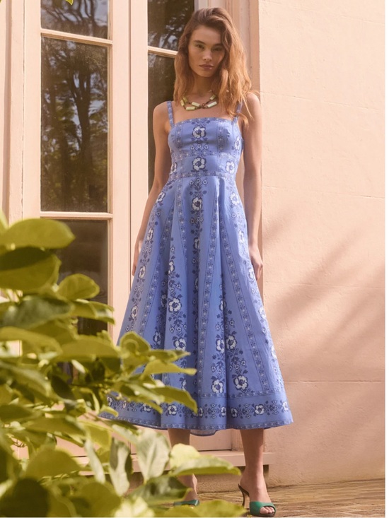 Hill House Dresses & Skirts - Hill House Blue Floral Square-Neck Midi Dress Blue Arcadia Border